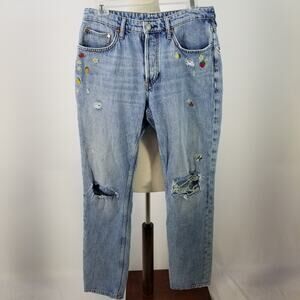 Baykanlar We The Free Boyfriend  Embroidered Spring Fling Distressed Jeans 28